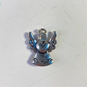 Vintage Silver-Tone Angel Pendant With Rhinestone Accent